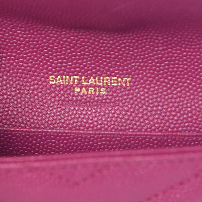 Saint Laurent Grain De Poudre Matelasse Chevron Small Monogram Envelope Wallet Dark Grape 6 of 8
