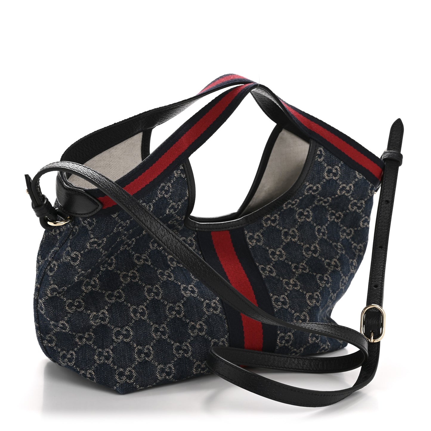 Denim GG Monogram Web Small Giglio Tote Blue White