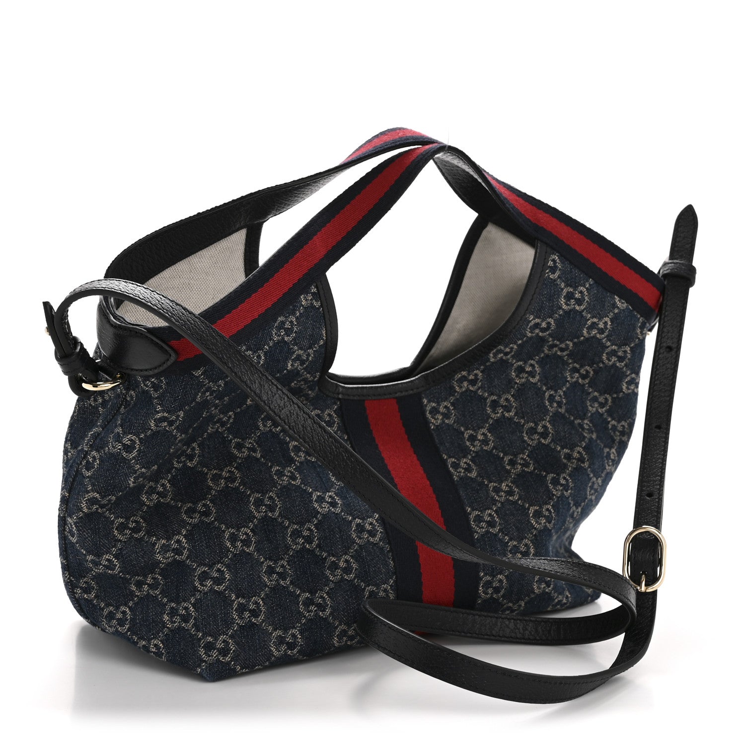 Gucci Denim GG Monogram Web Small Giglio Tote Blue White 4 of 10
