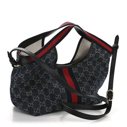 Gucci Denim GG Monogram Web Small Giglio Tote Blue White 4 of 10