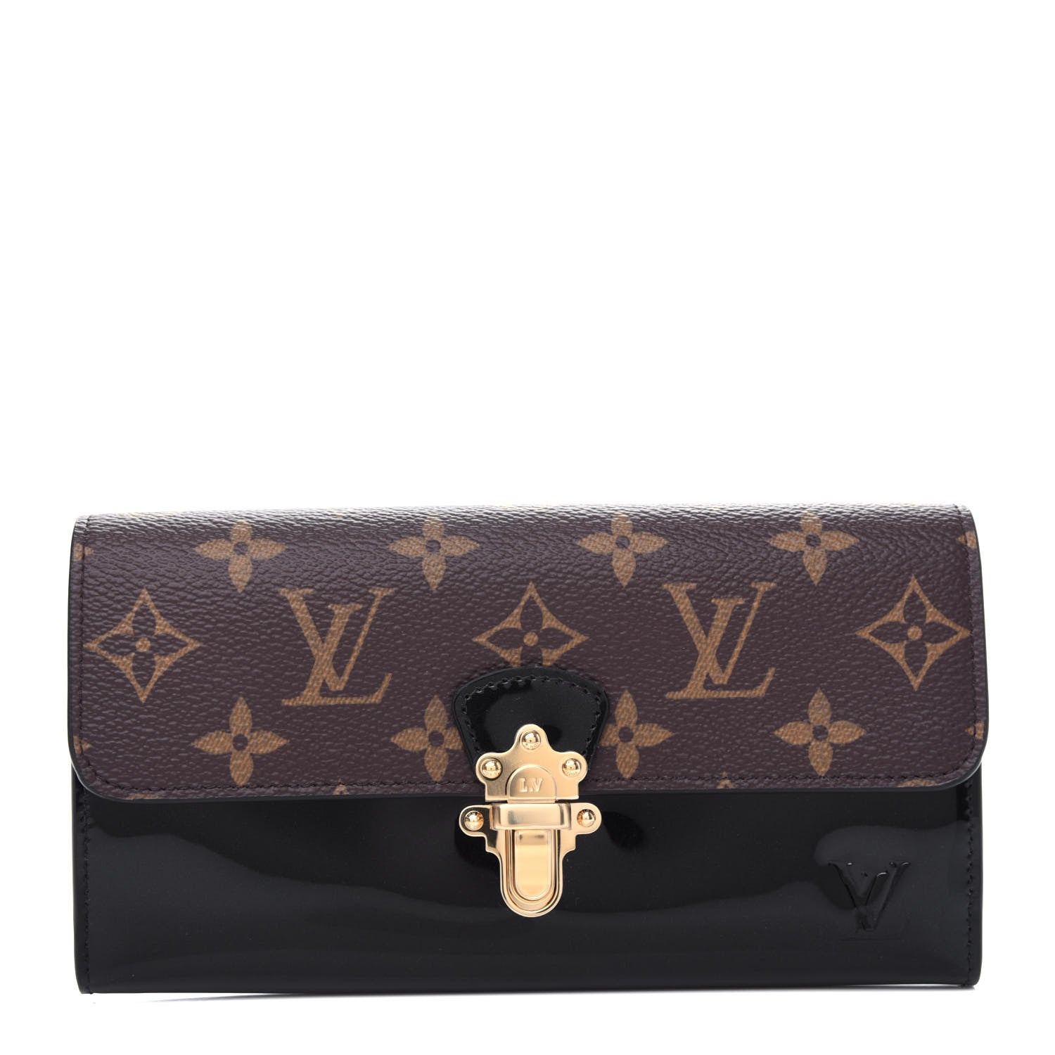 Louis Vuitton Patent Calfskin Monogram Cherrywood Wallet Black 1 of 8