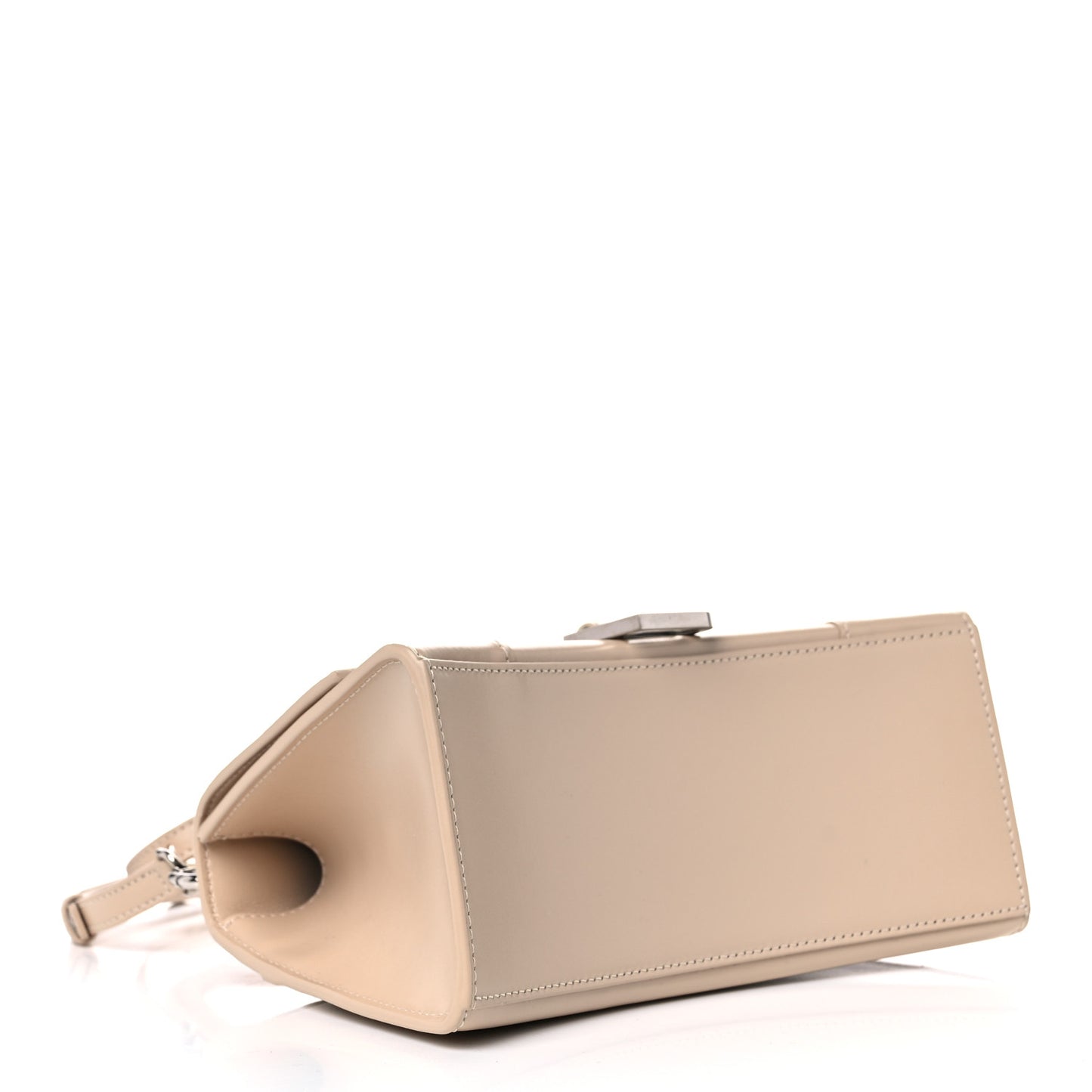 Shiny Box Calfskin Small Hourglass Top Handle Bag Light Beige