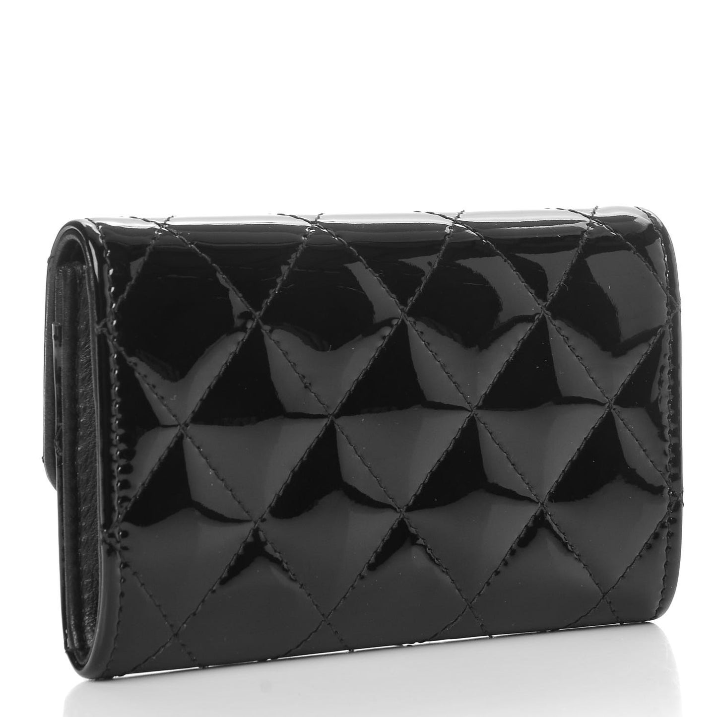 Patent Quilted Flap Card Holder Black