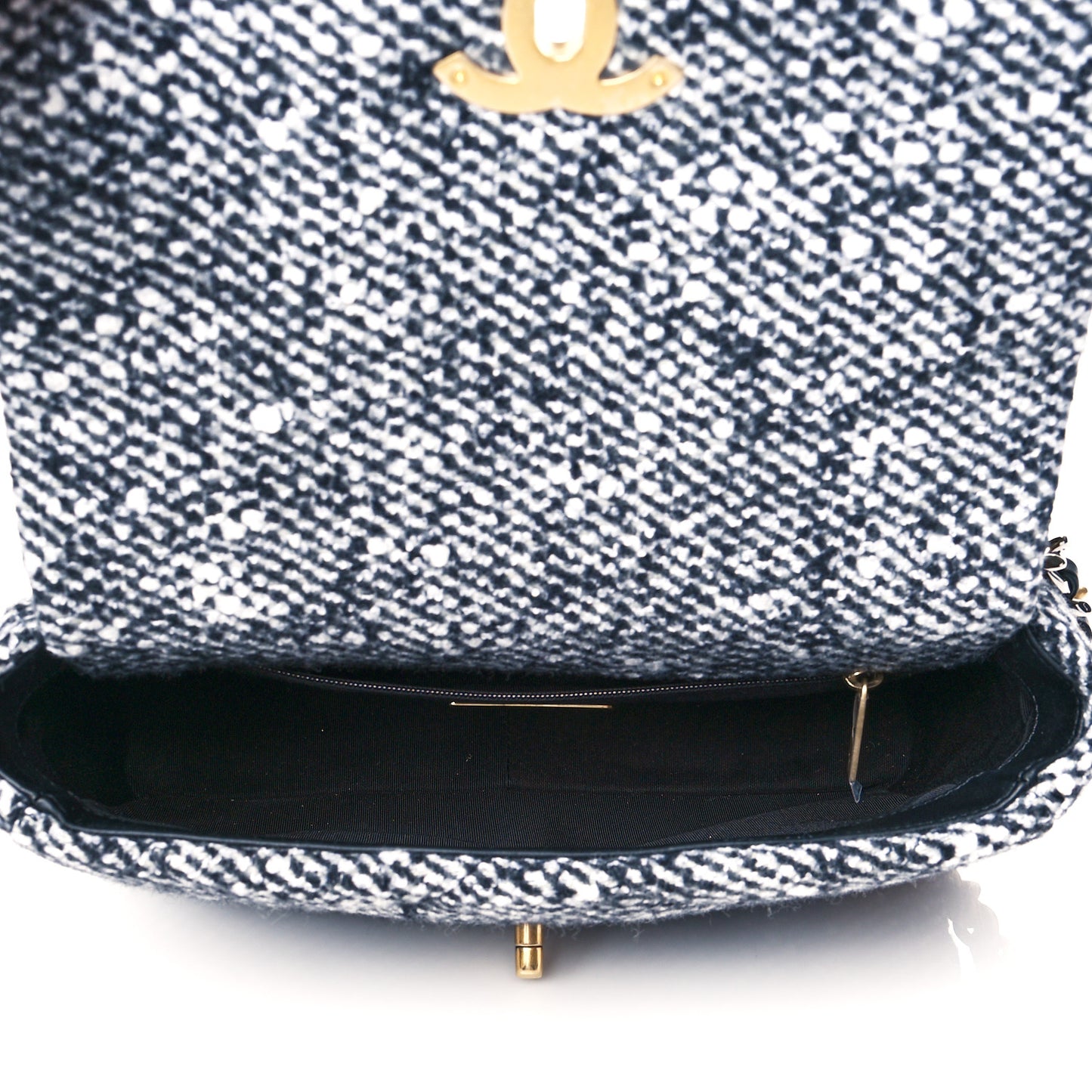 Tweed Quilted Medium Chanel 19 Flap Black White