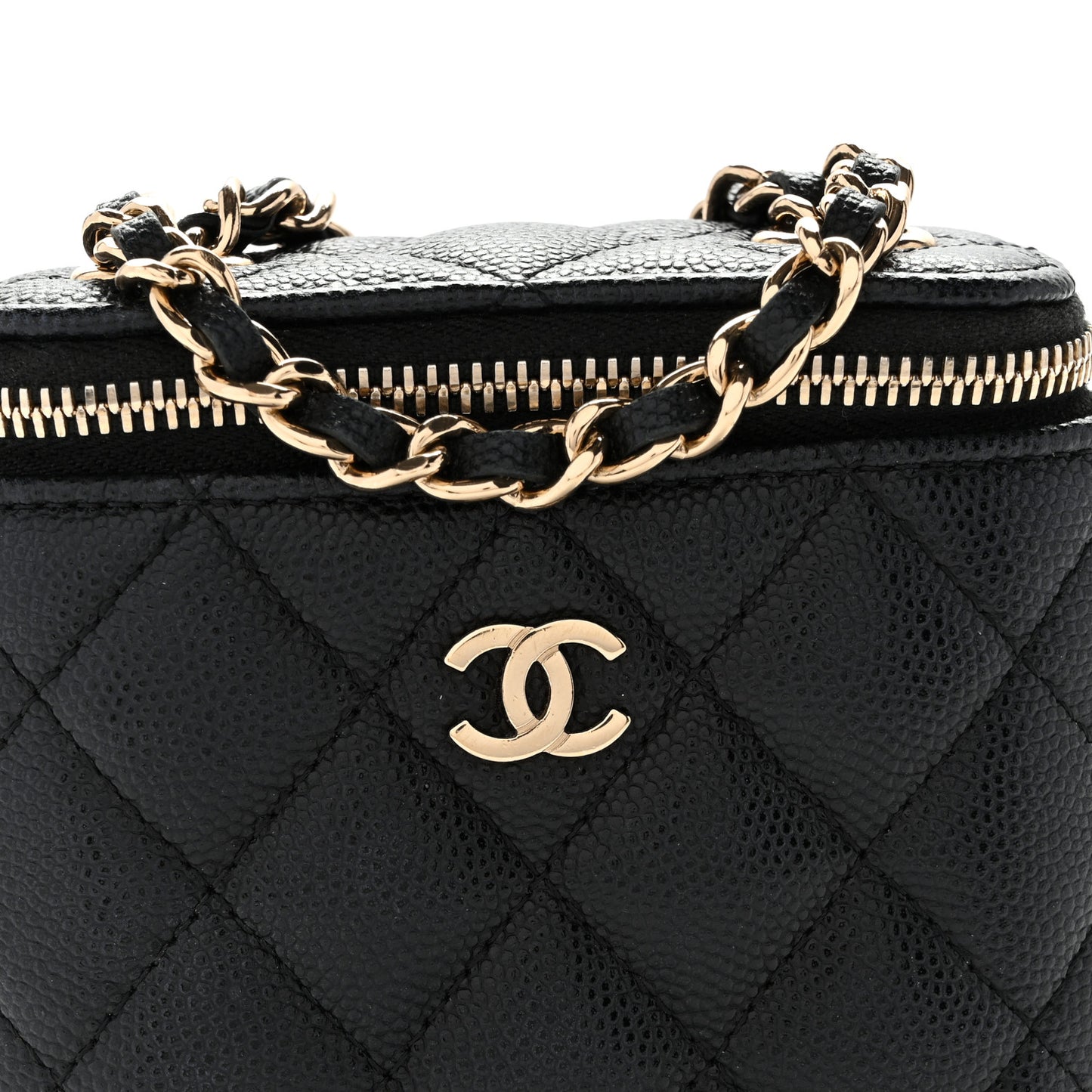 Caviar Quilted Small Vertical Coco Beauty Vanity Case With Chain Black