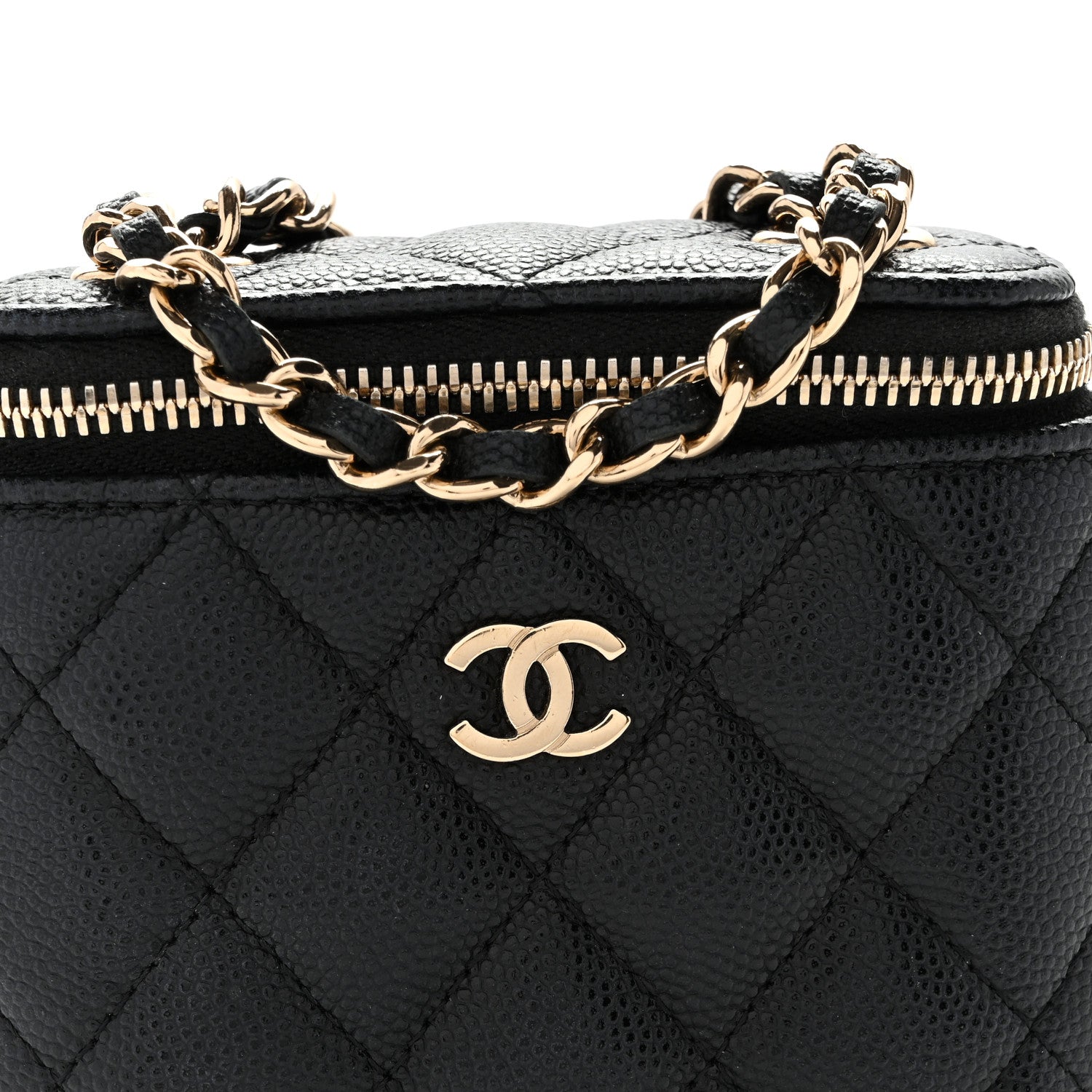Chanel Caviar Quilted Small Vertical Coco Beauty Vanity Case With Chain Black 8 of 11