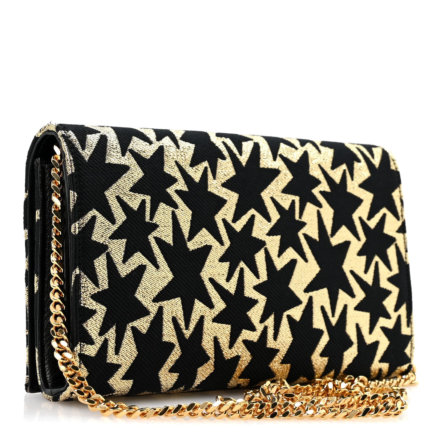 Canvas Star Print Monogram Chain Wallet Gold Black