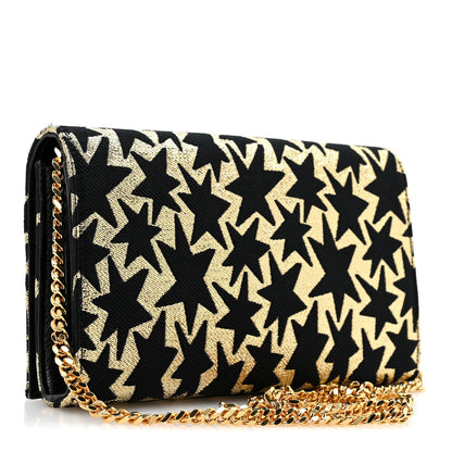 Saint Laurent Canvas Star Print Monogram Chain Wallet Gold Black 3 of 13