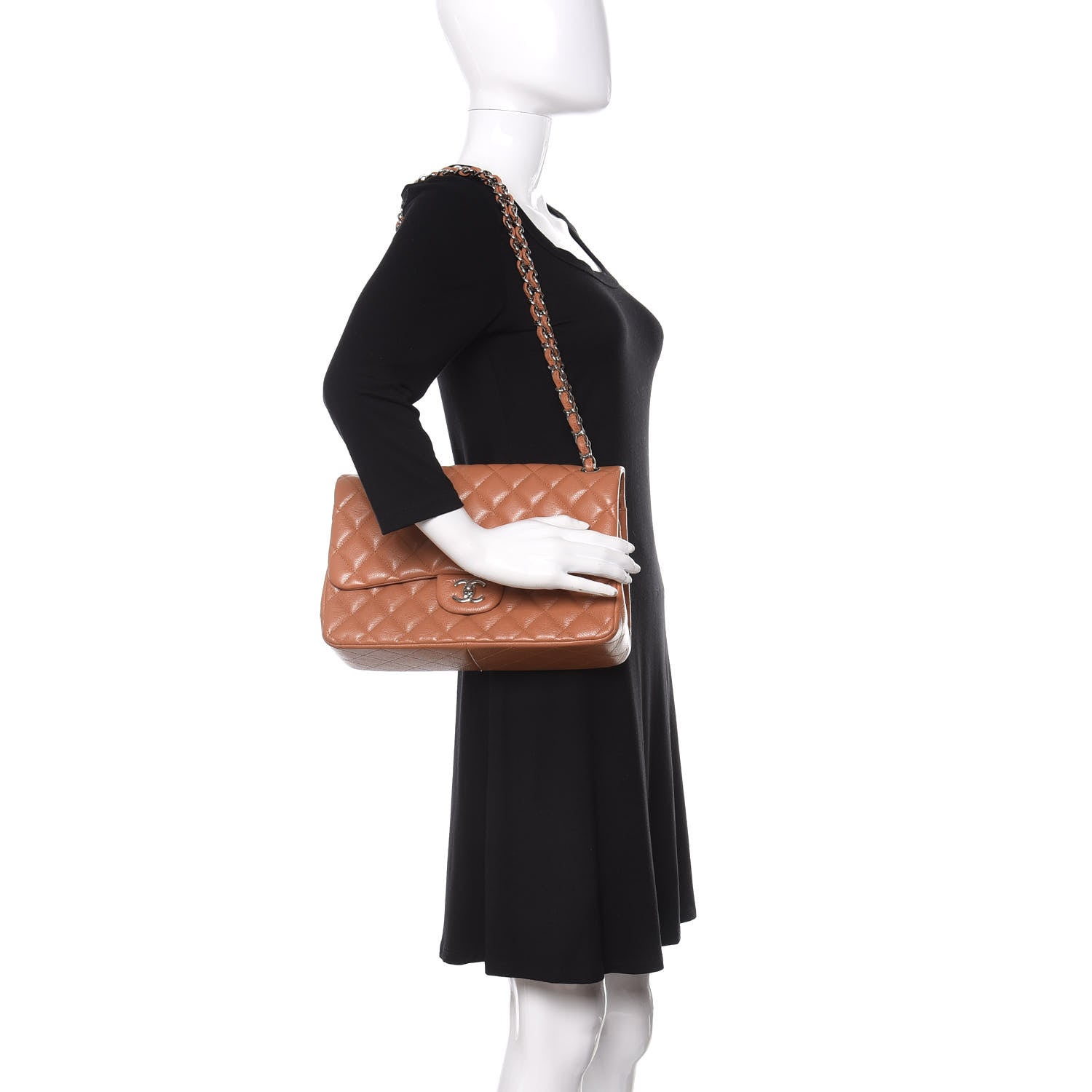 Chanel Caviar Quilted Jumbo Double Flap Light Brown 2 of 12