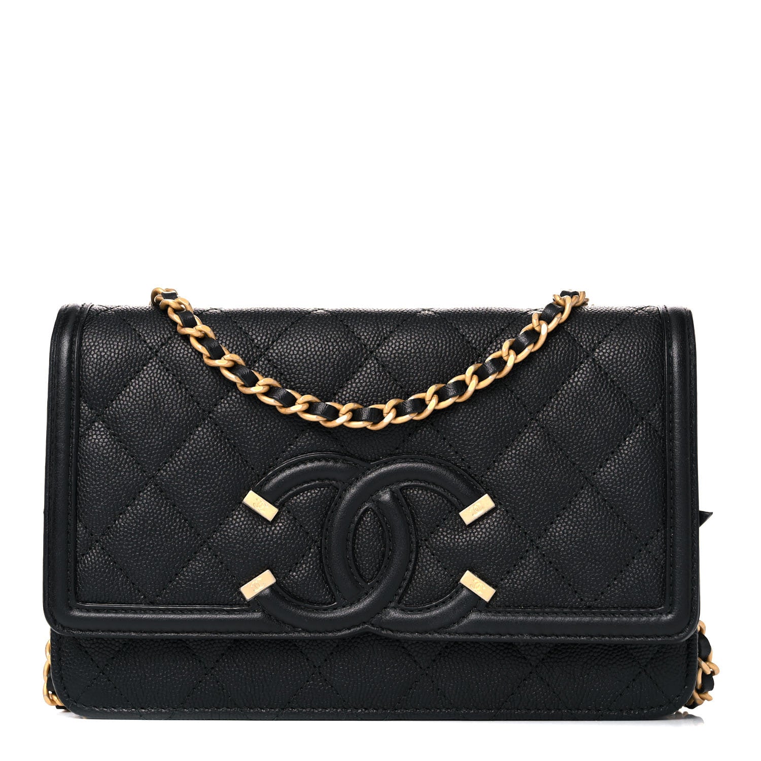 Chanel Caviar Quilted CC Filigree Wallet On Chain WOC Black 1 of 10