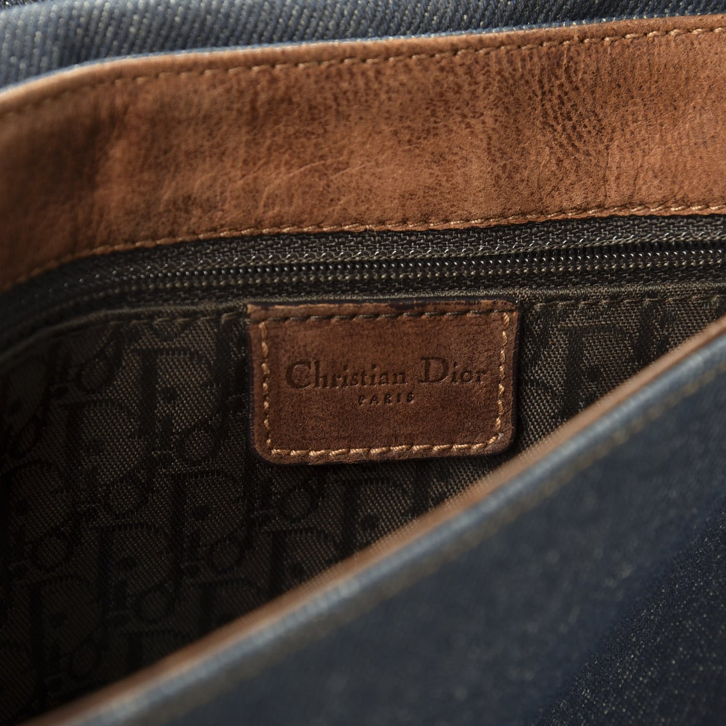 Denim Calfskin Street Chic Messenger Blue Brown