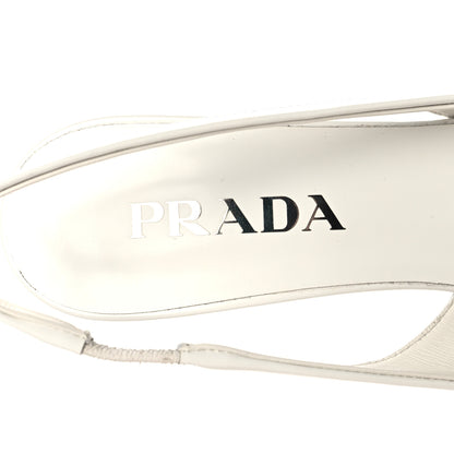 Prada Calfskin Triangle Logo Pointed Toe 75mm Slingback Pumps 36.5 White 8 of 8