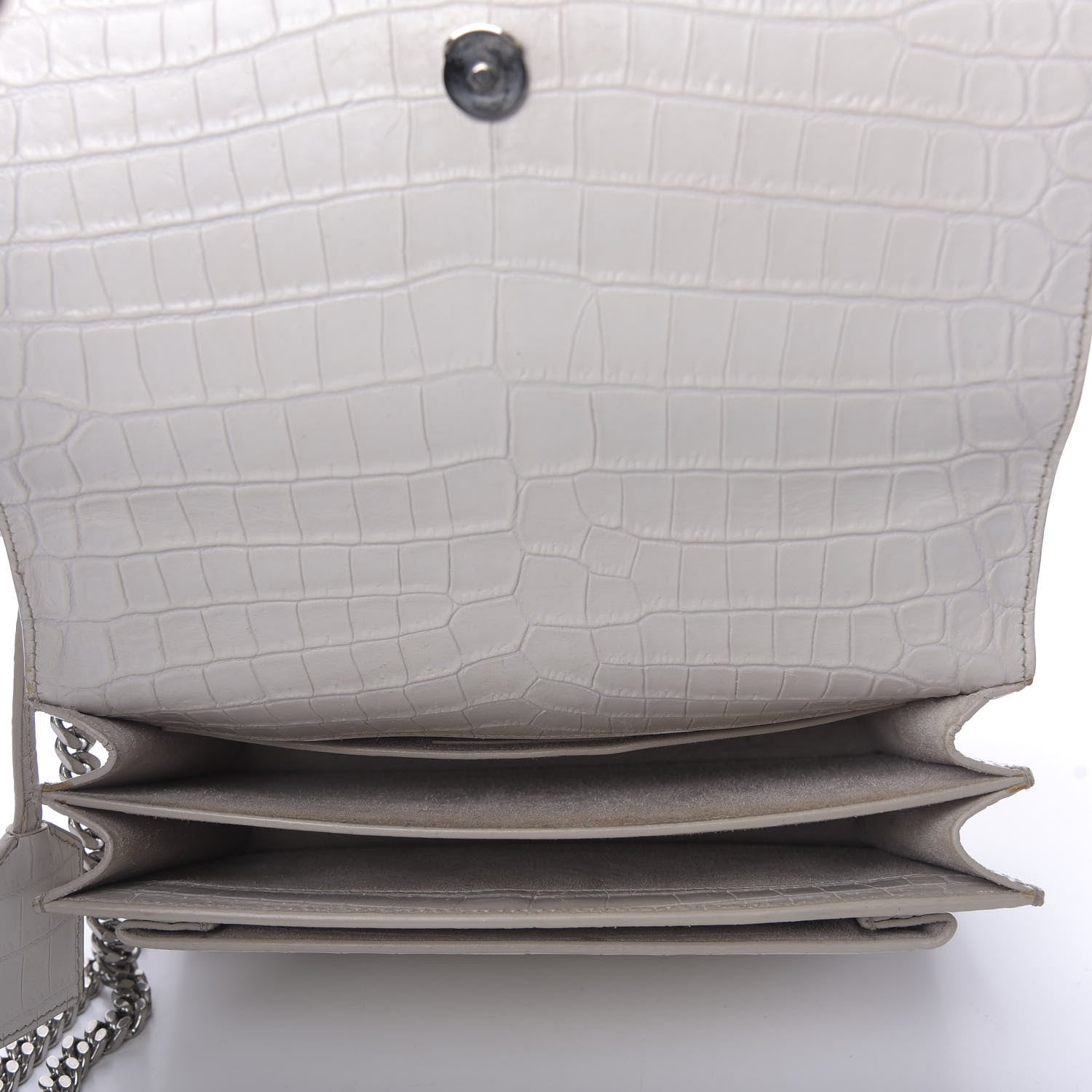 Saint Laurent Calfskin Crocodile Embossed Medium Monogram Sunset Blanc Vintage 5 of 13