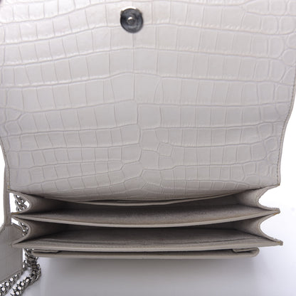 Saint Laurent Calfskin Crocodile Embossed Medium Monogram Sunset Blanc Vintage 5 of 13
