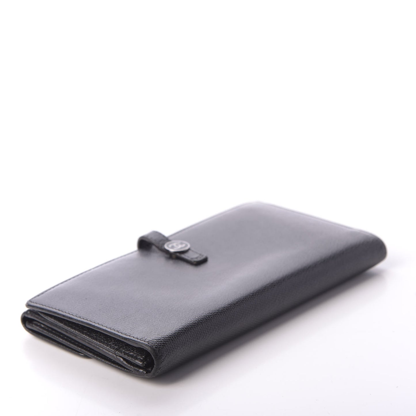 Grained Calfskin CC Button Long Wallet Black