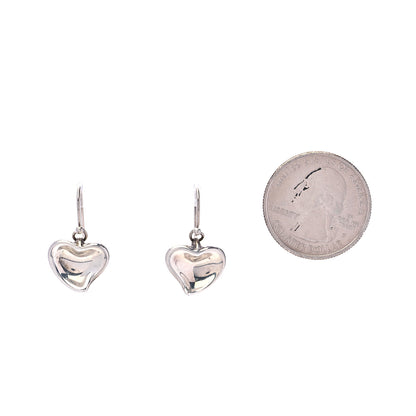 Tiffany Sterling Silver Elsa Peretti Full Heart Drop Earrings 2 of 4