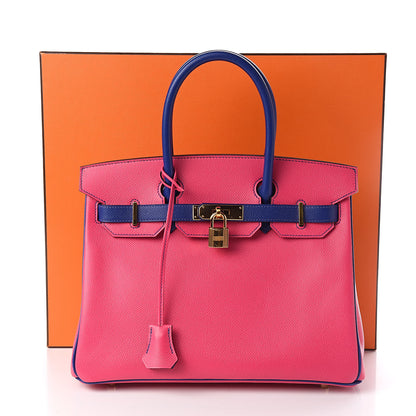 Hermes Epsom Bi Color Horseshoe Birkin 30 Rose Tyrien Bleu Electrique 8 of 8
