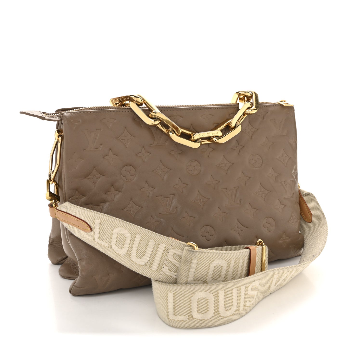 Lambskin Embossed Monogram Coussin MM Taupe