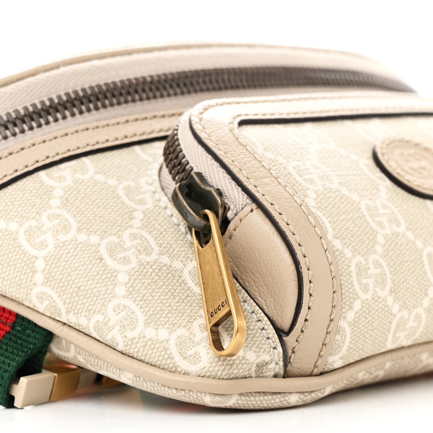 GG Supreme Monogram Textured Calfskin Web Retro Interlocking G Belt Bag Beige Mystic White Oatmeal