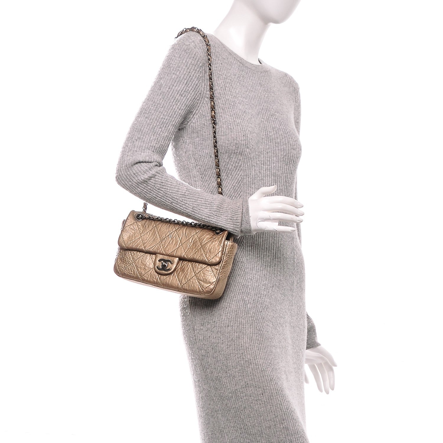 Chanel Distressed Metallic Lambskin Le Marais Ligne Flap Gold 2 of 7