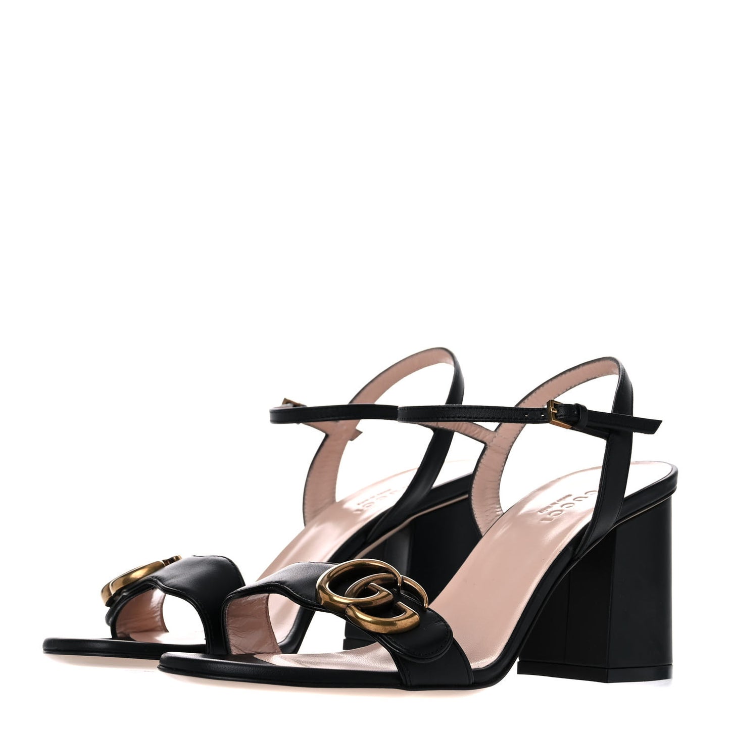 Lifford Calfskin GG Marmont Ankle Wrap 75mm Sandals 36.5 Black