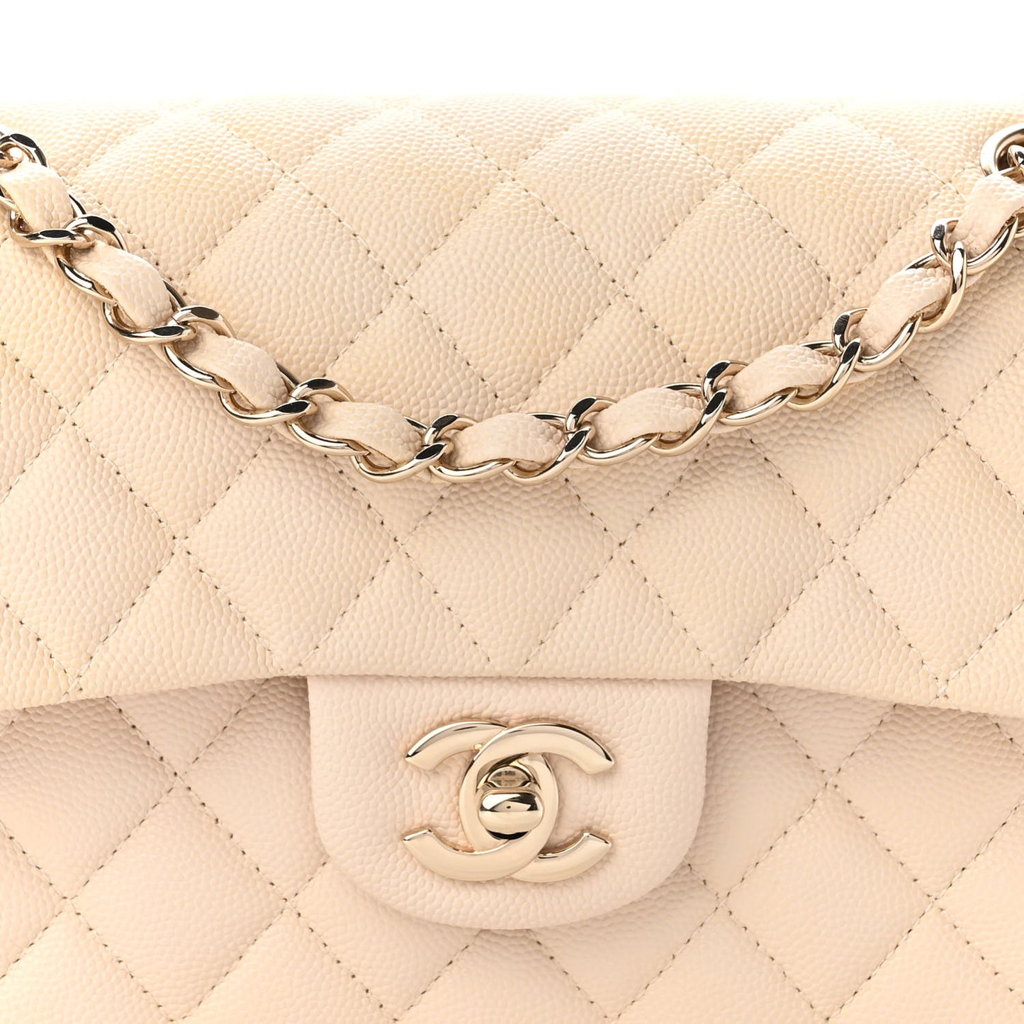 Caviar Quilted Small Double Flap Beige