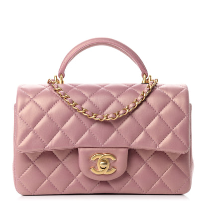 Chanel Iridescent Lambskin Quilted Mini Top Handle Rectangular Flap Pink 1 of 10