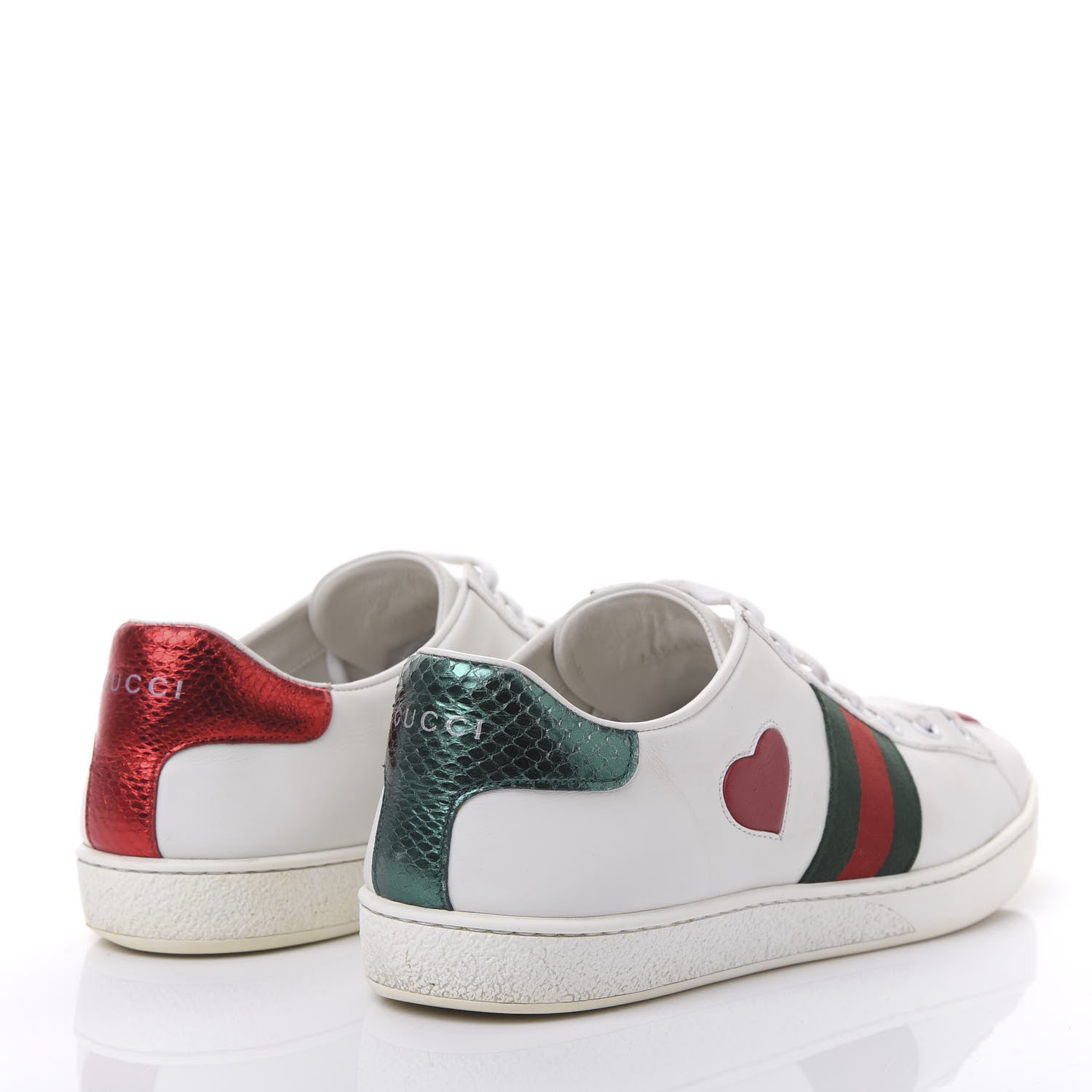Gucci Calfskin Web Heart Embroidered Womens Ace Sneakers 40 White 4 of 11