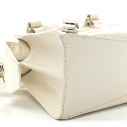 Balenciaga Semi Shiny Calfskin Crocodile Embossed Neo Classic Silver Hardware Nano City Crossbody White 8 of 15