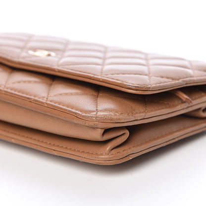Chanel Lambskin Quilted Wallet on Chain WOC Dark Beige 12 of 23