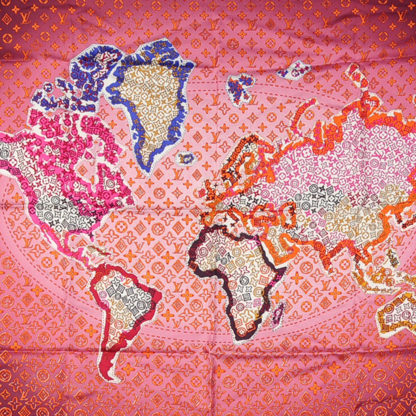 Silk Monogram Map Square Scarf Plum Orient