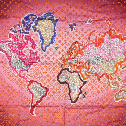 Louis Vuitton Silk Monogram Map Square Scarf Plum Orient 1 of 5