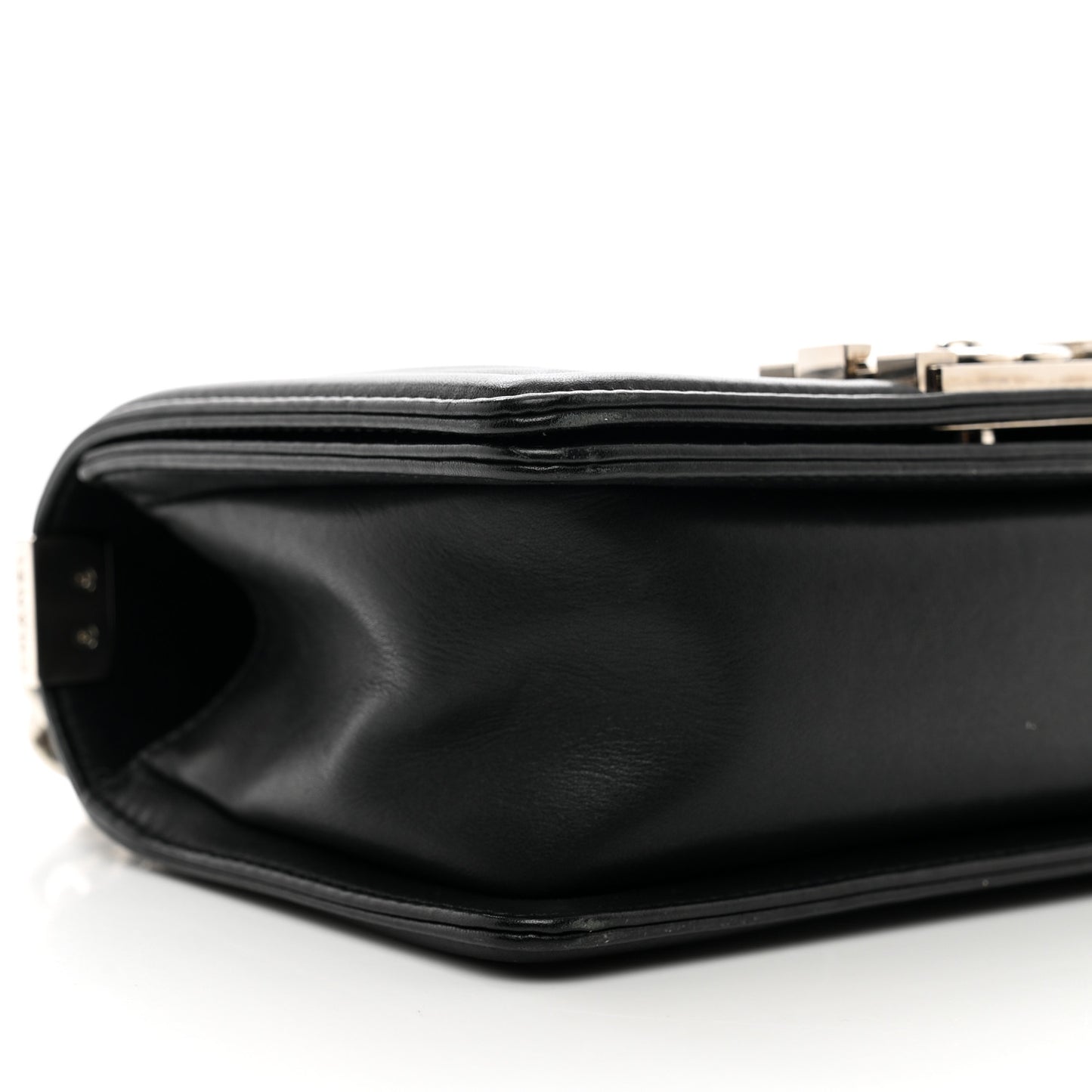 Calfskin Chevron Quilted Small Boy Flap Black