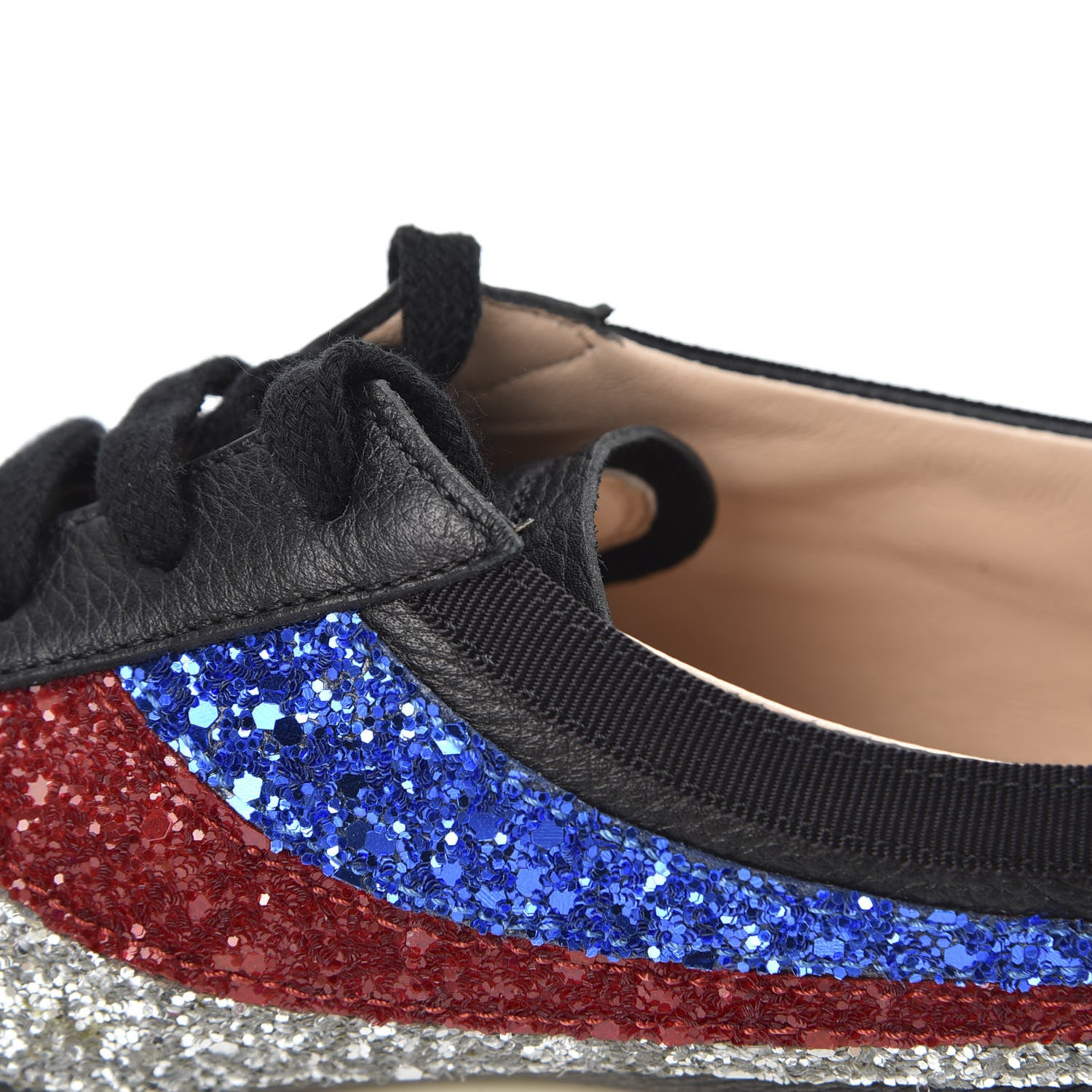 Gucci Calfskin Glitter Crystal Womens Sylvie Web Falacer Sneakers 35.5 Black 10 of 11