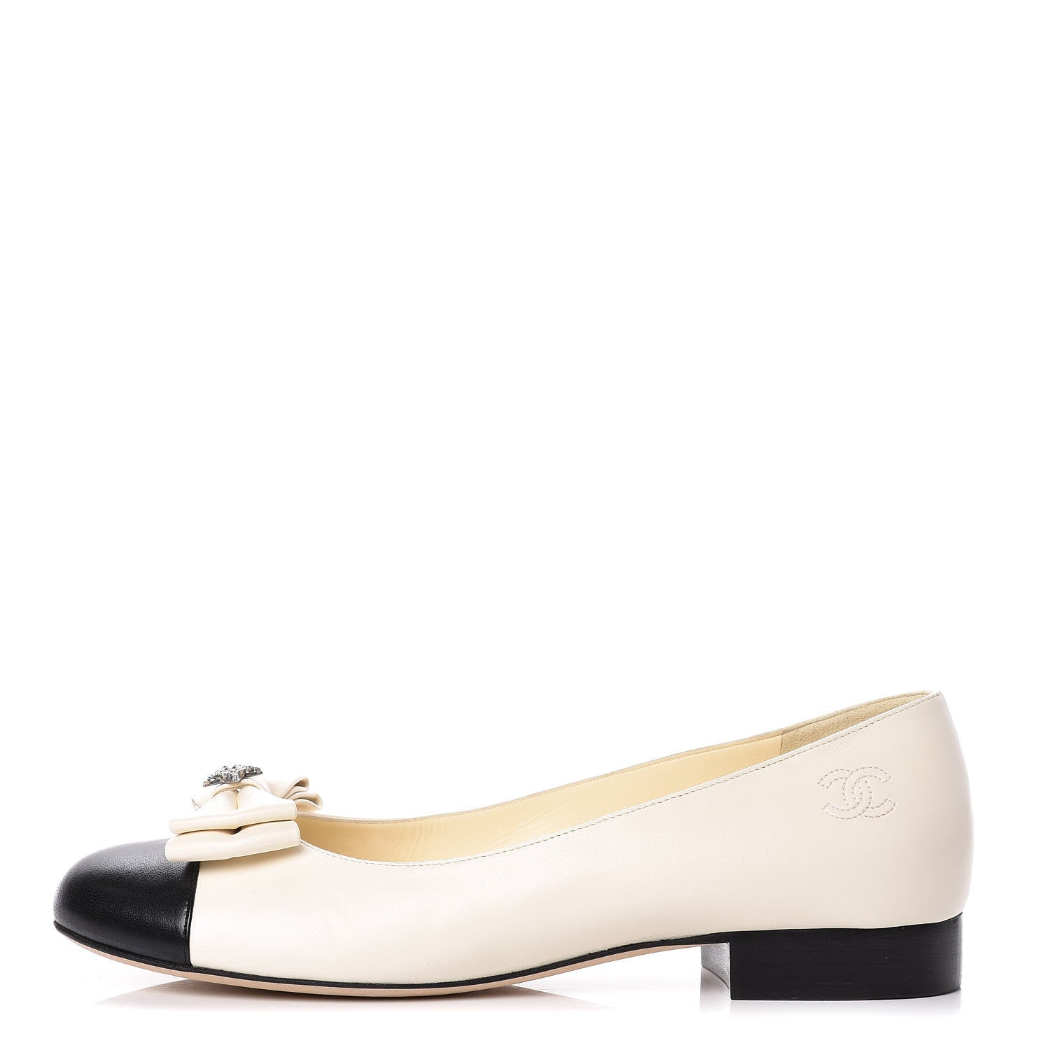 Chanel Lambskin Cap Toe Crystal Star Flats 38.5 White Black 1 of 9