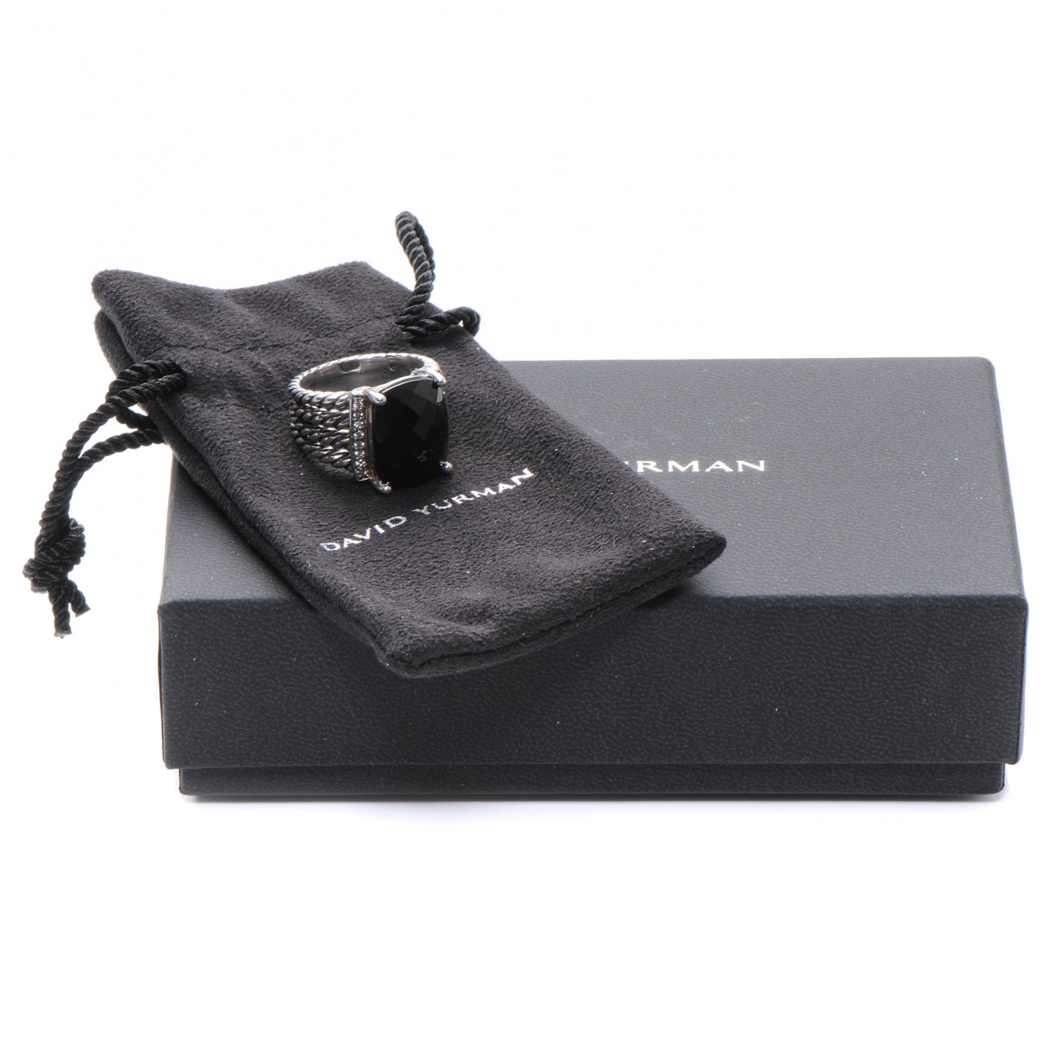 David Yurman Sterling Silver Diamond Black Onyx 16mm Wheaton Ring 56 7.5 4 of 6