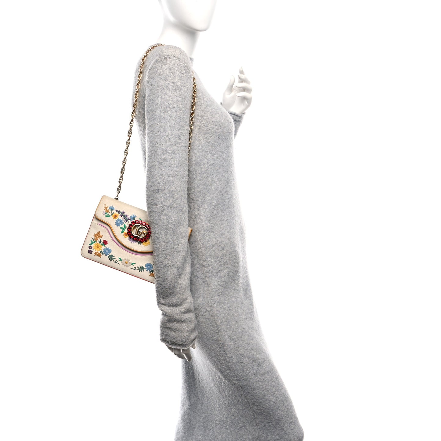 Linen Canvas Embroidered Small Shoulder Bag White