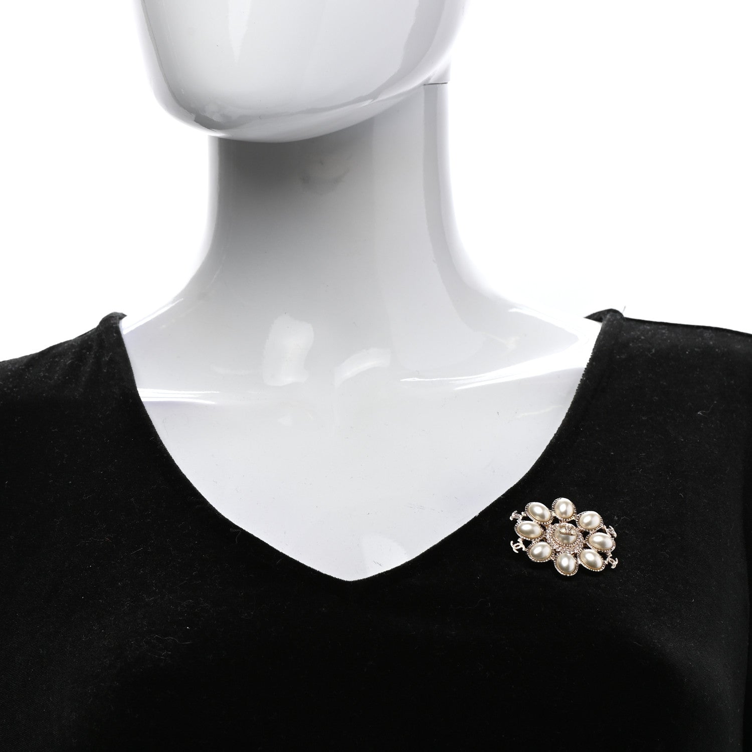 Chanel Pearl Crystal CC Brooch Pearly White Gold 2 of 5