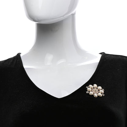 Chanel Pearl Crystal CC Brooch Pearly White Gold 2 of 5