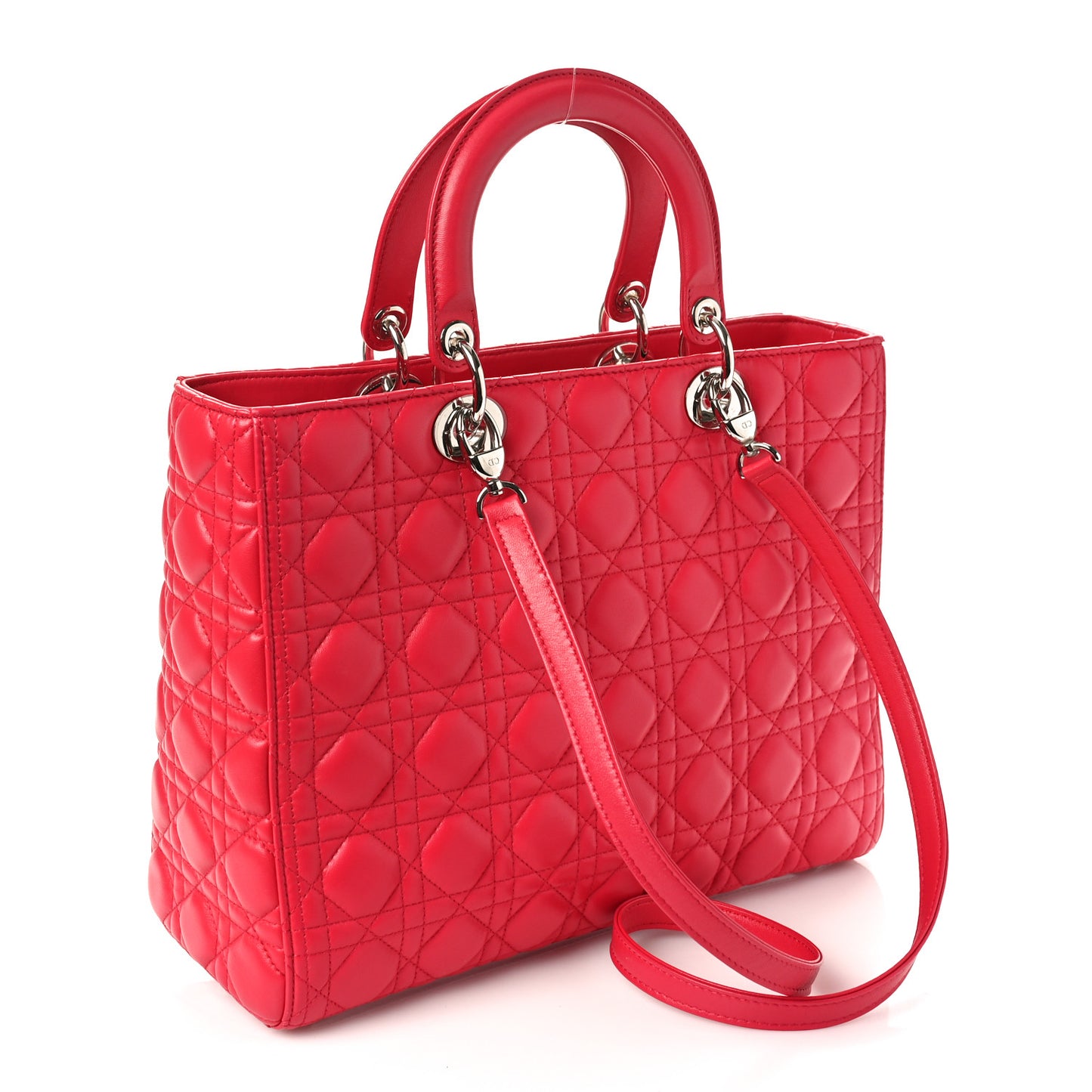 CHRISTIAN DIOR Lambskin Cannage Large Lady Dior Fuchsia