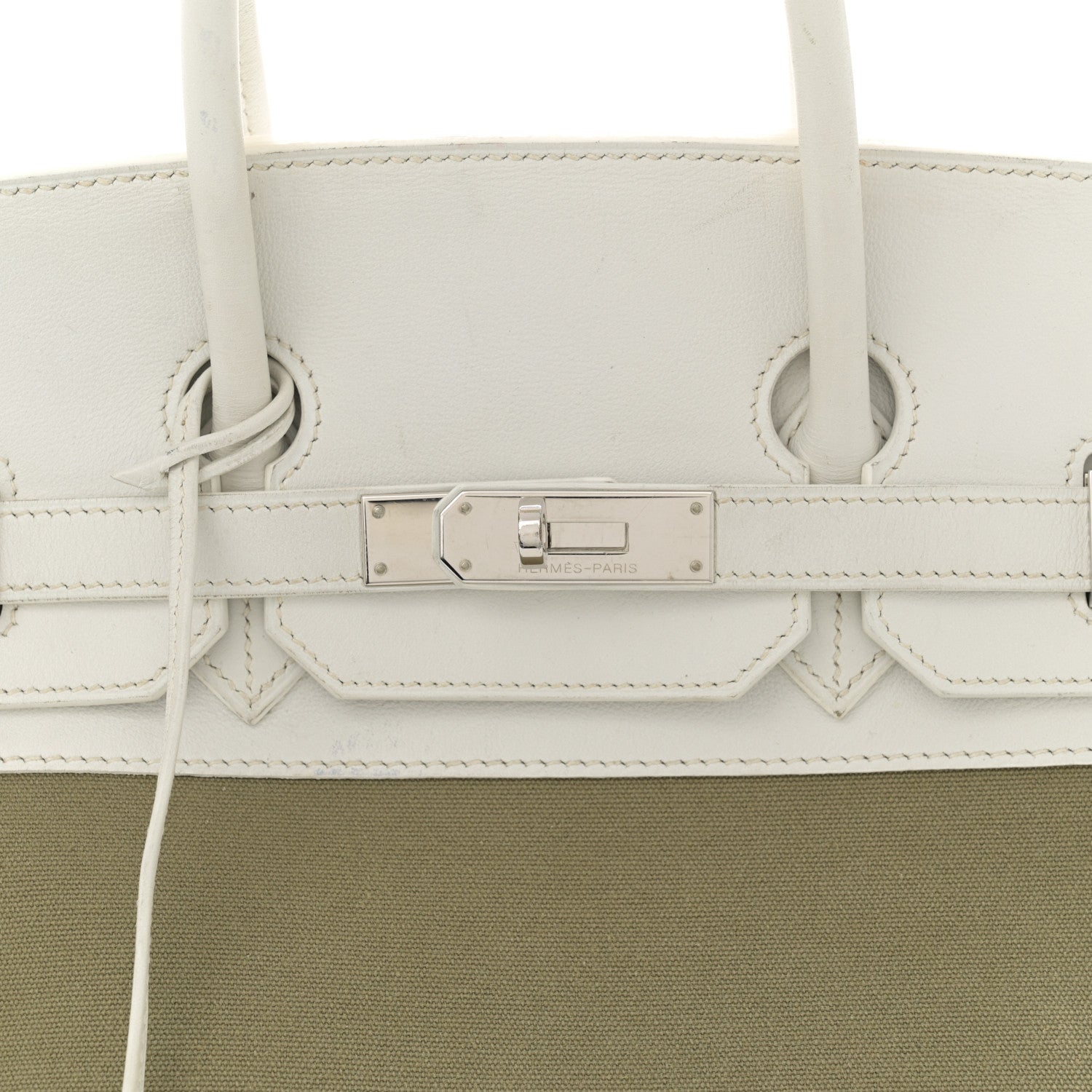 Hermes Swift Toile Birkin 35 White Vert Miliatire 8 of 20