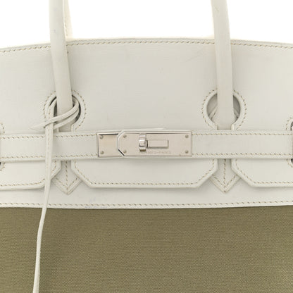 Hermes Swift Toile Birkin 35 White Vert Miliatire 8 of 20