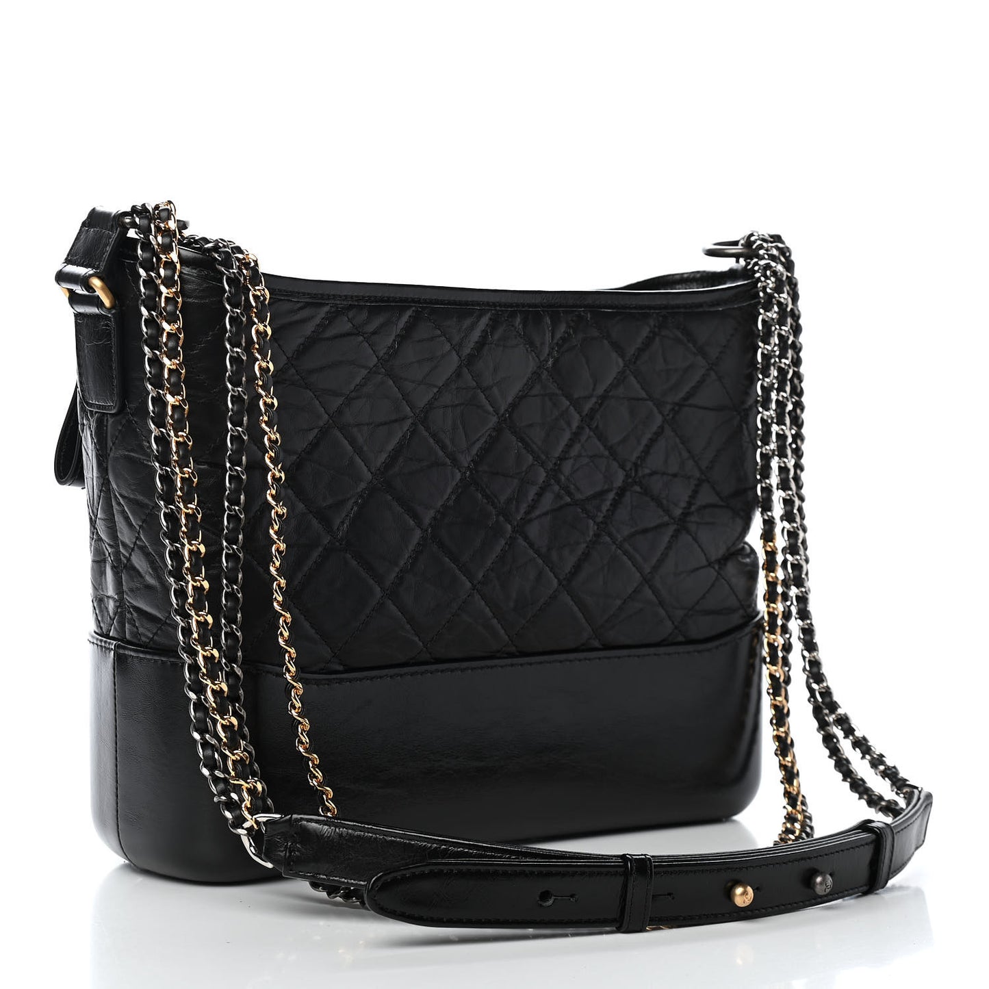 Aged Calfskin Quilted Medium Gabrielle Hobo Black