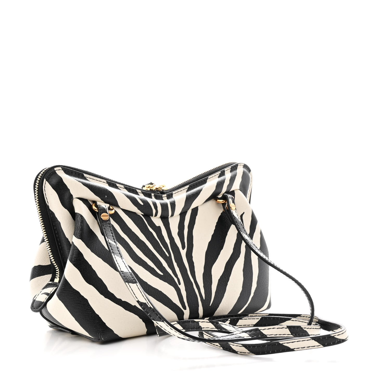 Saffiano Zebra Print Mini M Frame Bag Black White