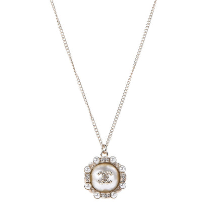 Chanel Crystal Pearl CC Medallion Necklace Light Gold 1 of 6
