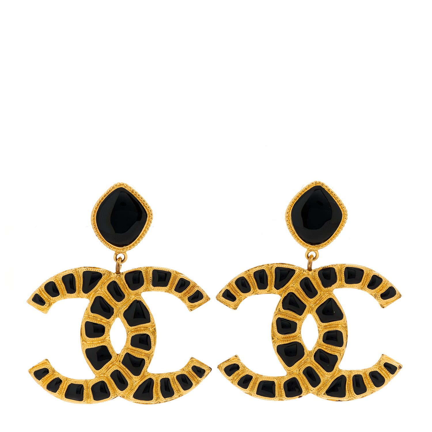 Chanel Resin Along The Nile CC Clip On Earrings Gold Black 1 of 5