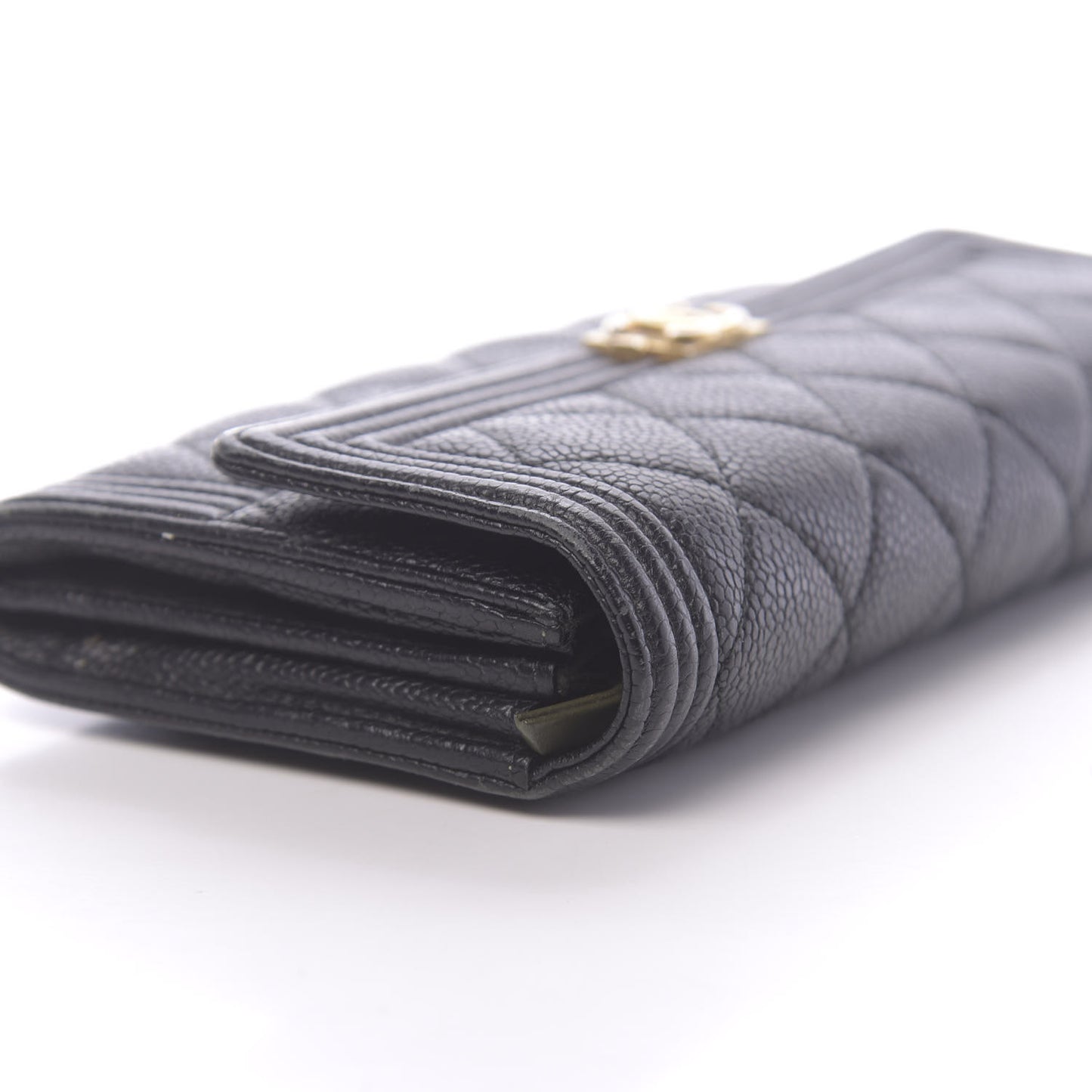 Caviar Quilted Large Boy Gusset Flap Wallet Black