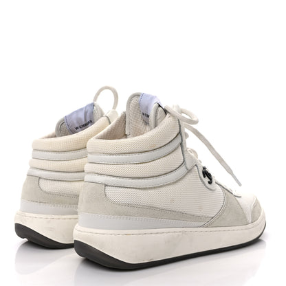 Chanel Suede Fabric Grained Calfskin Womens CC High Top Sneakers 39 White 4 of 9