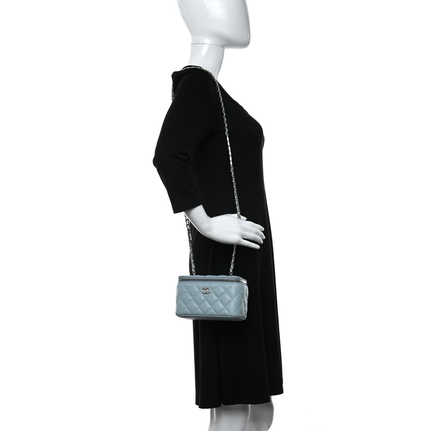 Chanel Caviar Quilted Small Tiny CC Vanity Case With Chain Light Blue 2 of 13