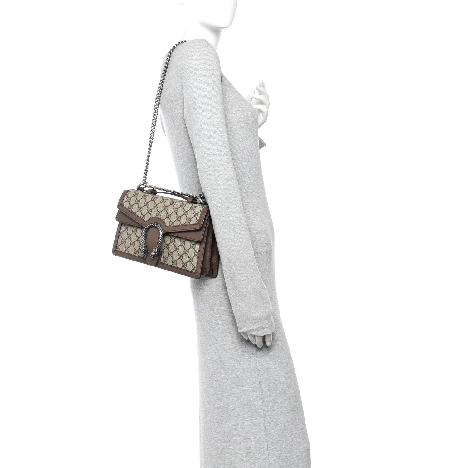 Gucci GG Supreme Monogram Textured Dollar Calfskin Top Handle Dionysus Shoulder Bag Beige Ebony New Acero 2 of 11